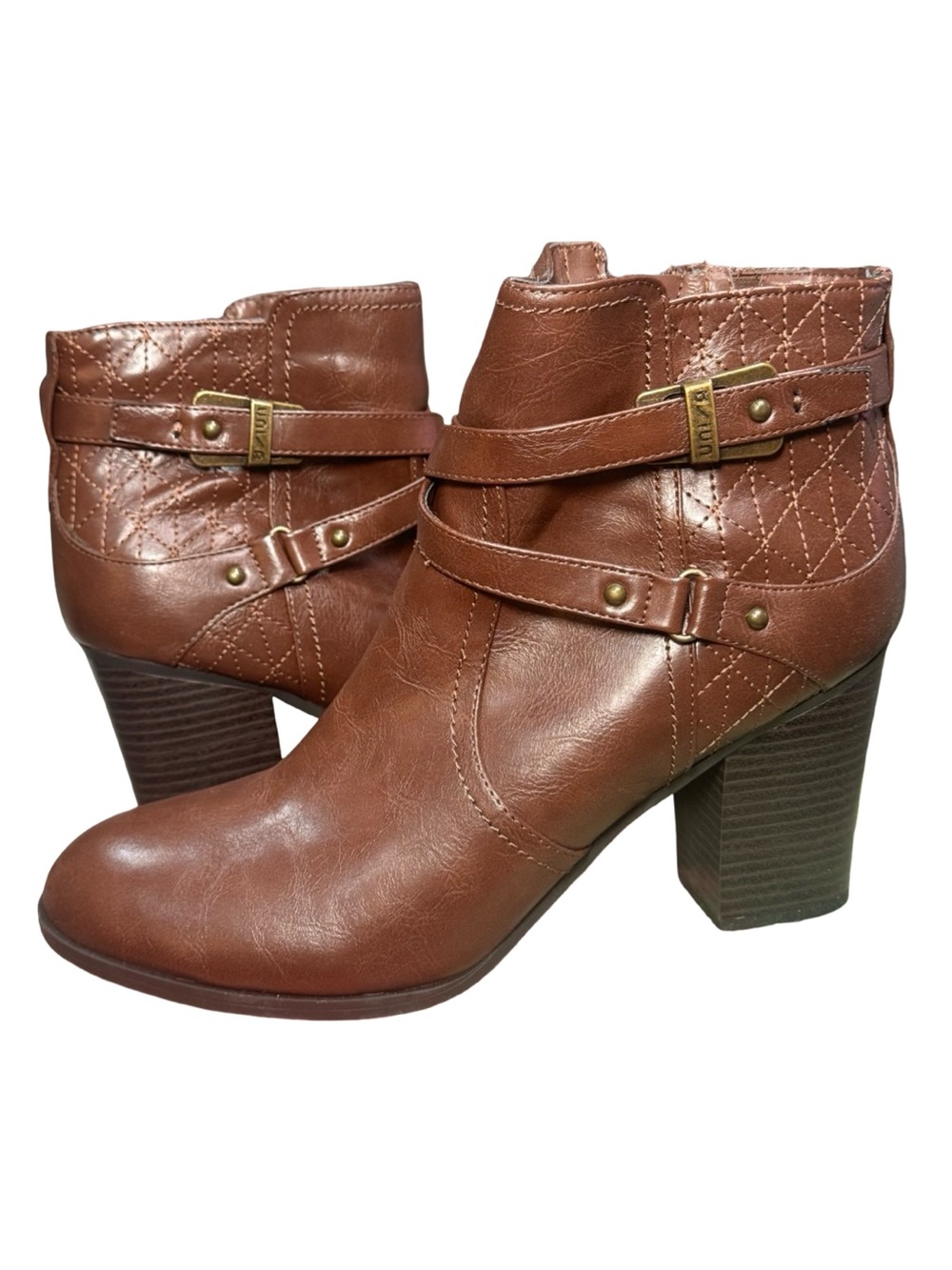 🤎👢Unisa‎ Brown Quilted Strap Block Heel Ankle Boots 👢🤎